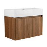 AISU 30 Inch Bathroom Cabinet With Sink, Soft Close Doors, For Small Bathroom, Walnut